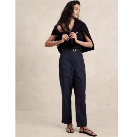 Banana Republic Pants - Banana Republic MYA Cotton Linen CARGO Navy Blue Pants Size 4 #882900 RT$130